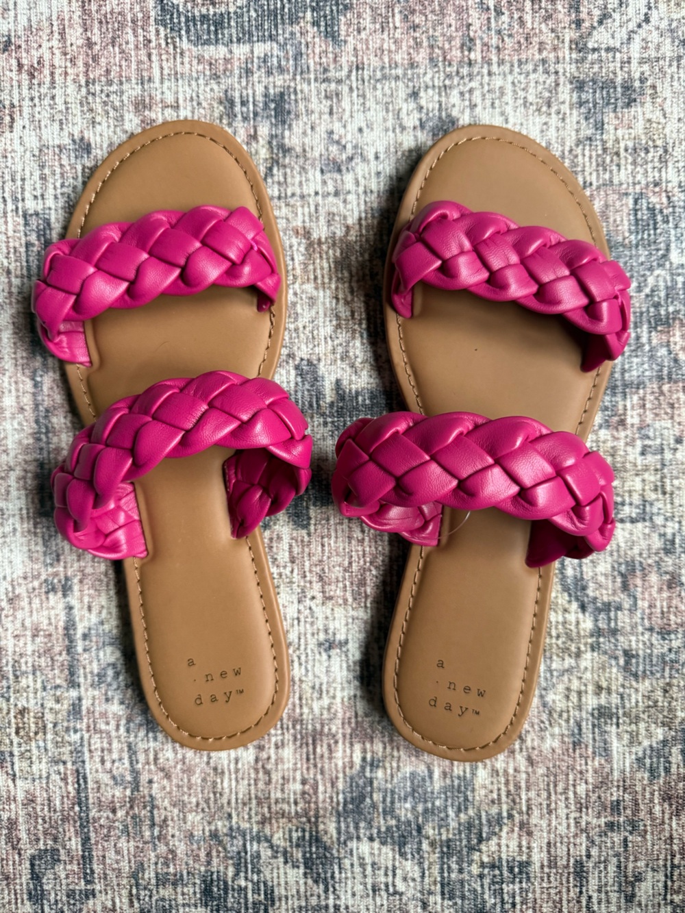 a new day Hot Pink Braided Double-Strap Slide Sandals